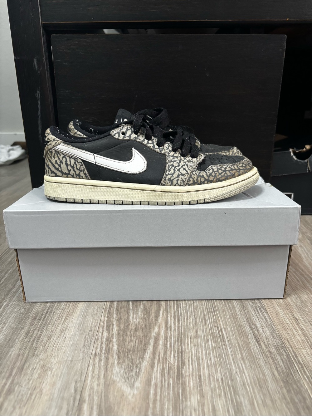 Nike Low Top Sneakers in Black, White & Cream Elephant Print